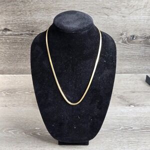 Gold Tone Herringbone Chain Necklace 22.5" Flat Snake Chain Unisex Vintage